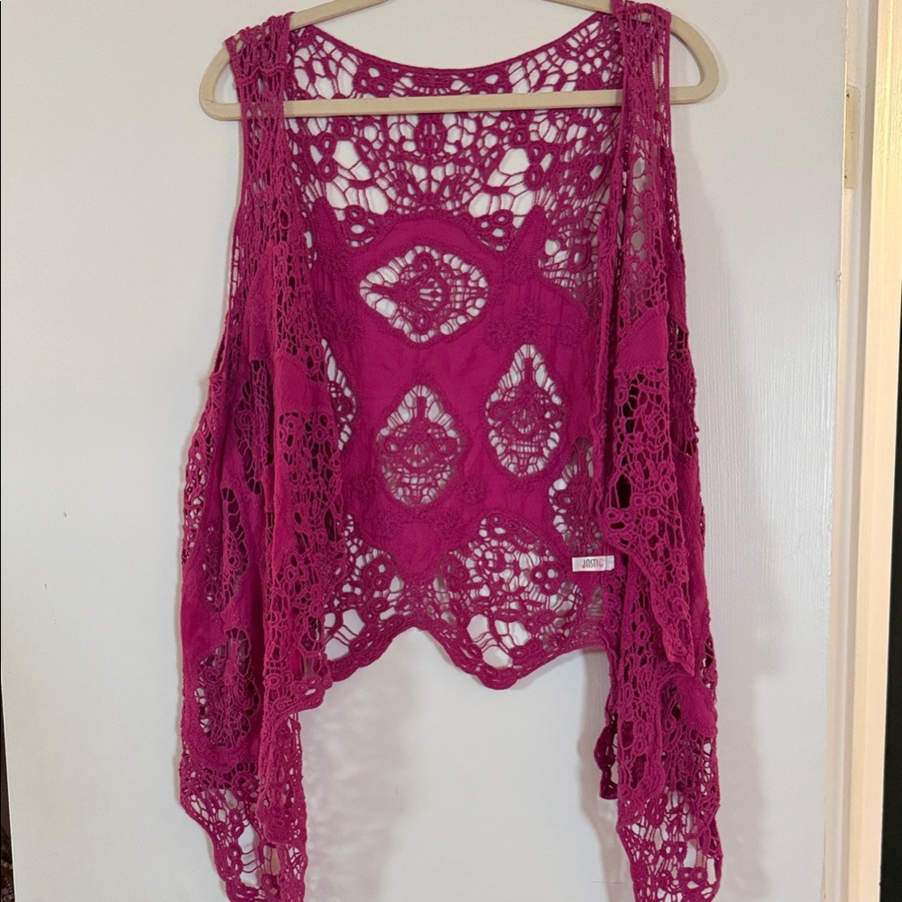 Jastie Crochet Openwork Vest - Raspberry